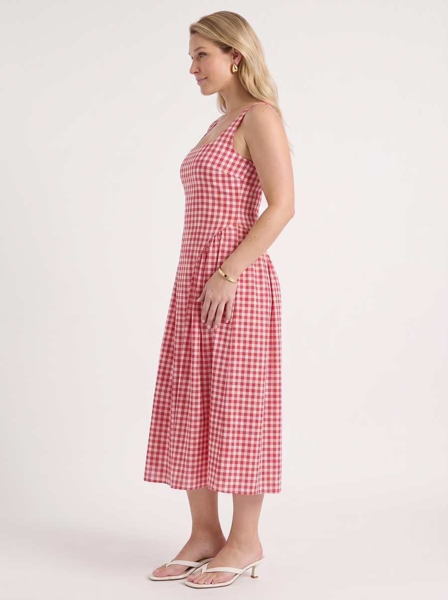 Cleo Check Pleated Skirt Midi Dress