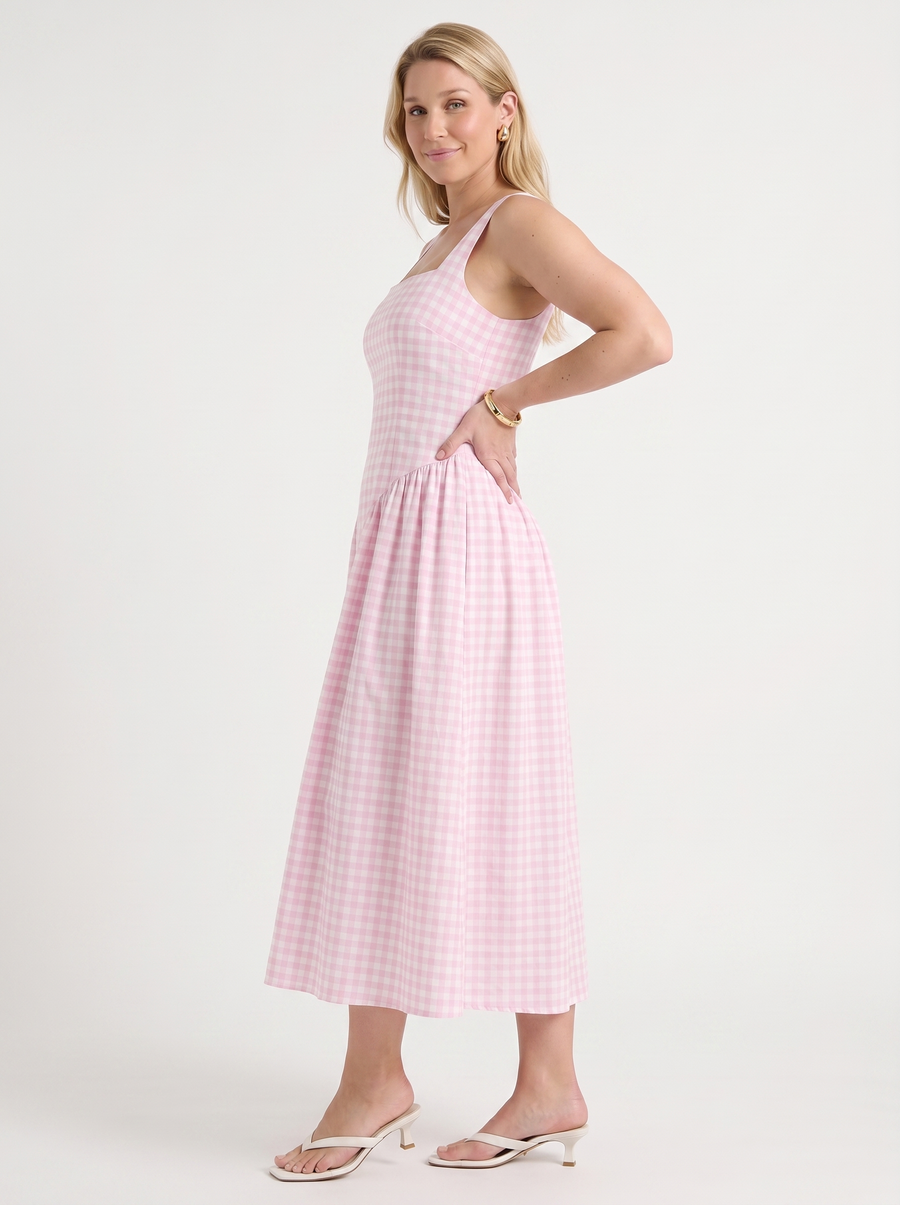 Cleo Check Pleated Skirt Midi Dress