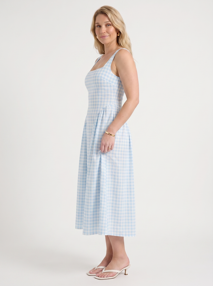 Cleo Check Pleated Skirt Midi Dress
