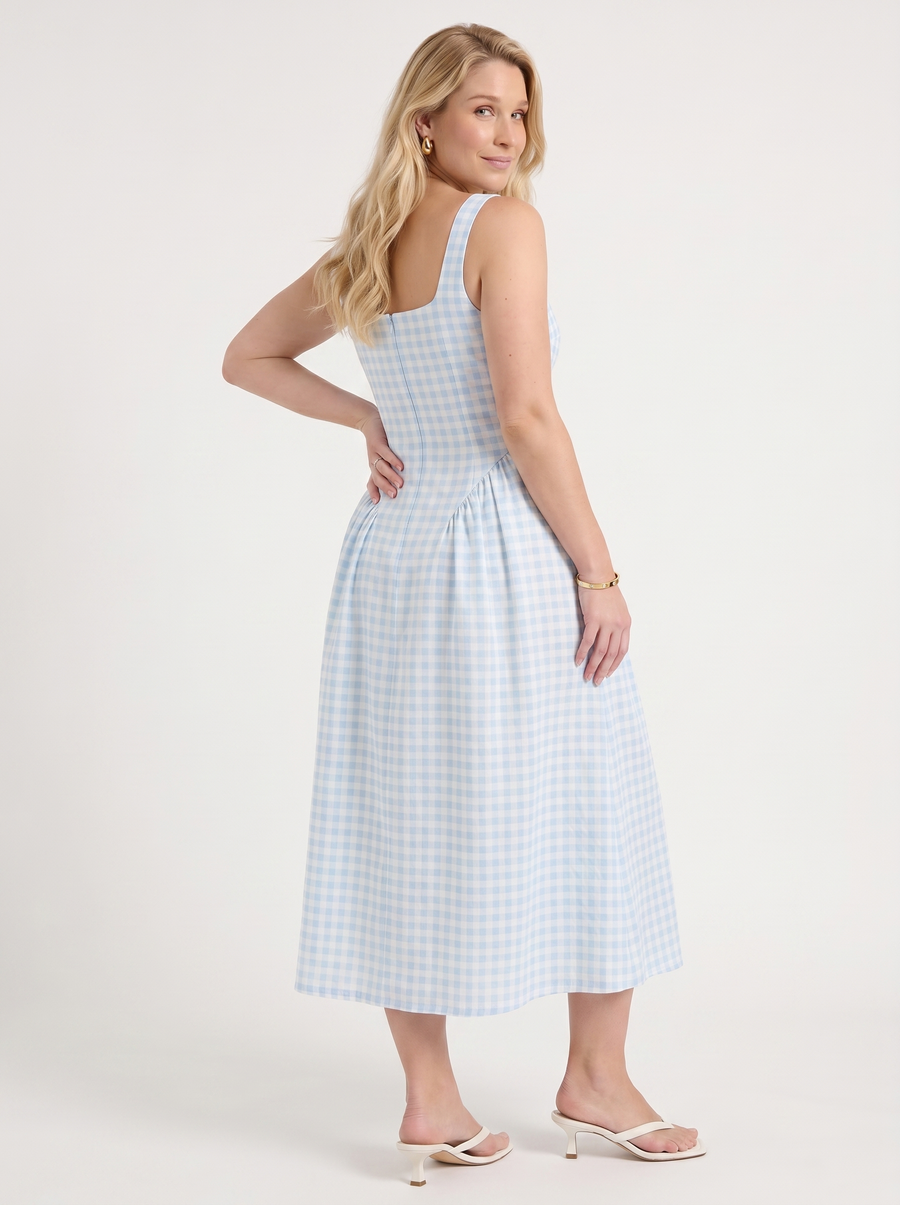 Cleo Check Pleated Skirt Midi Dress