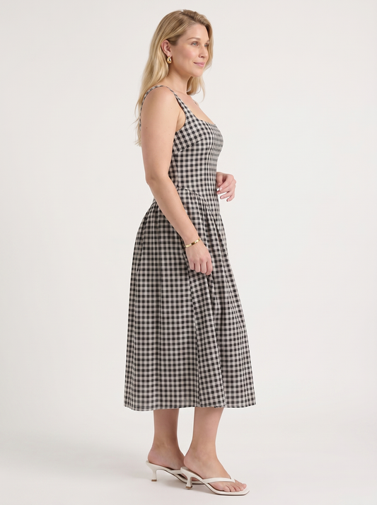 Cleo Check Pleated Skirt Midi Dress