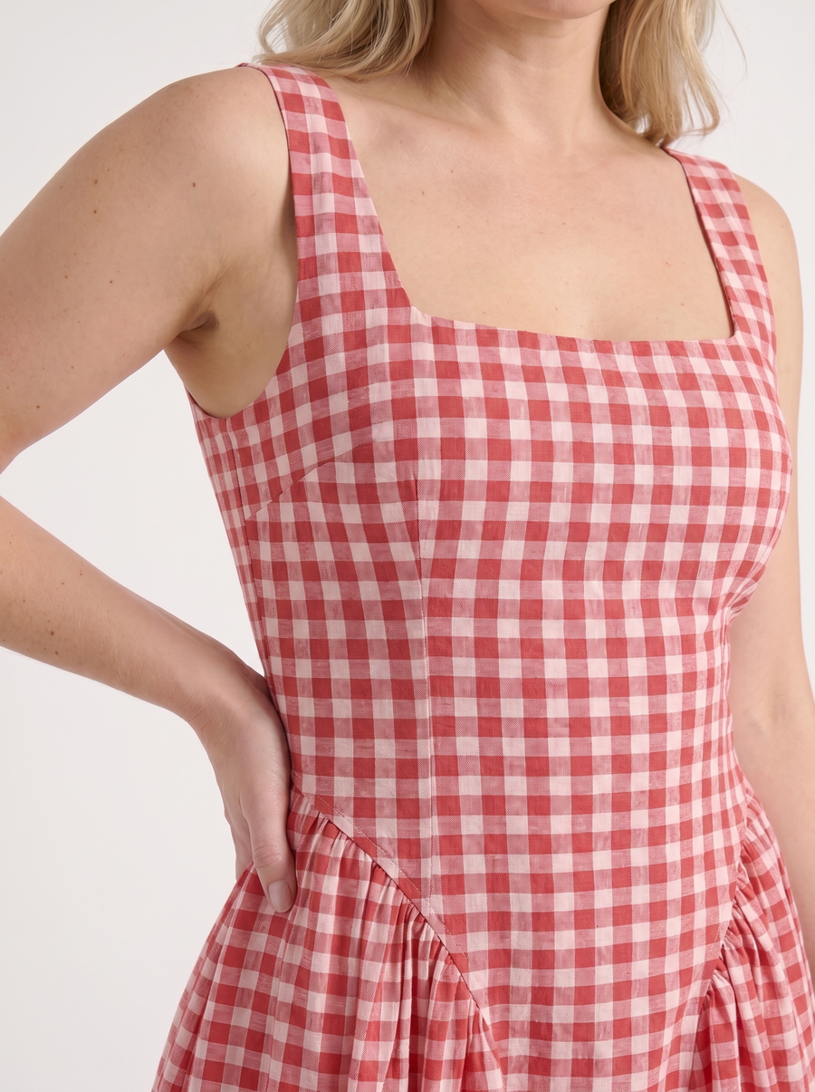 Cleo Check Pleated Skirt Midi Dress