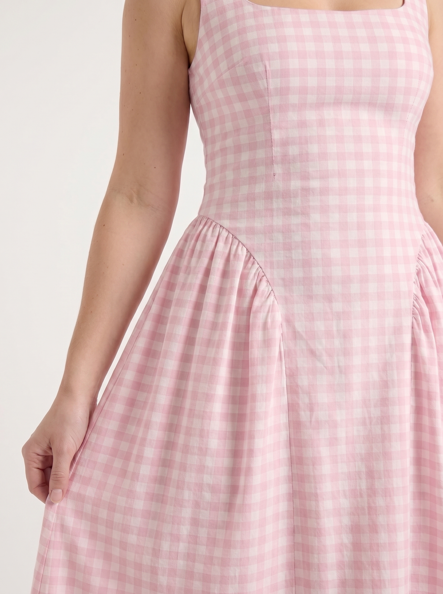 Cleo Check Pleated Skirt Midi Dress