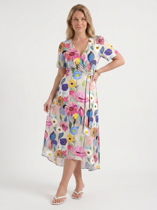 Sharnie Floral Wrap High Low Midi Dress