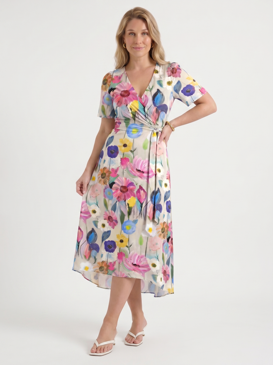Sharnie Floral Wrap High Low Midi Dress