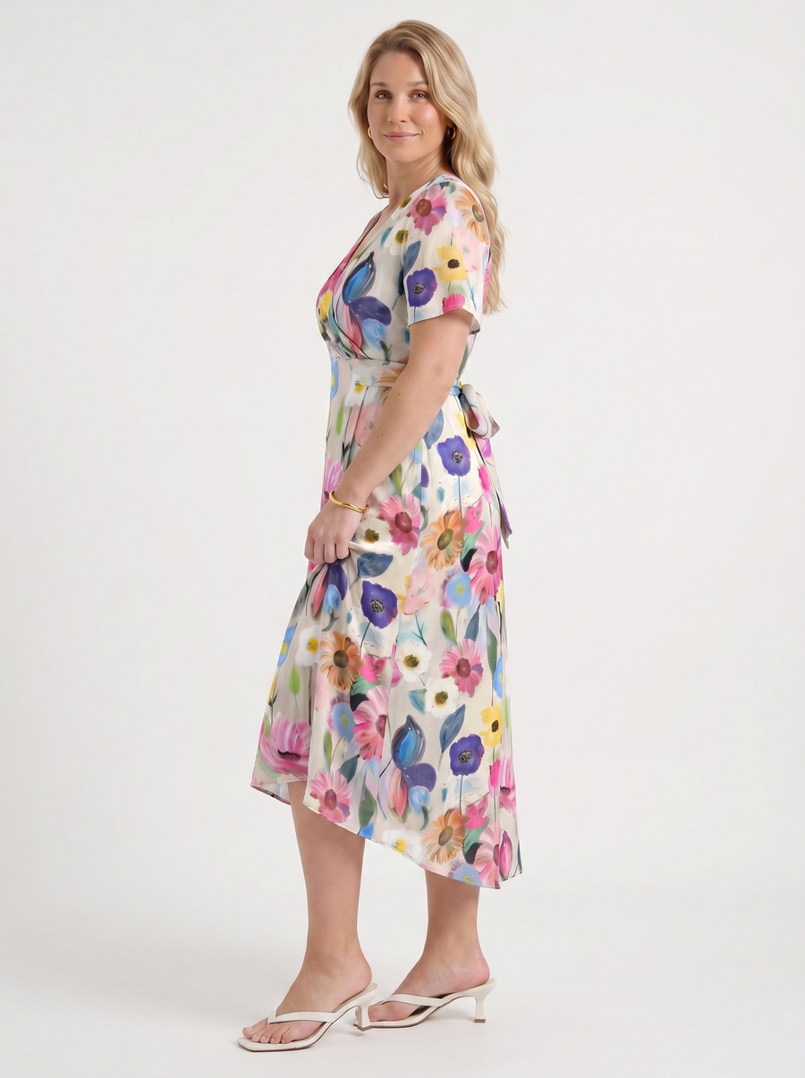 Sharnie Floral Wrap High Low Midi Dress