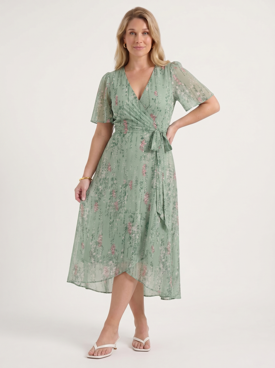 Sharnie Floral Wrap High Low Midi Dress