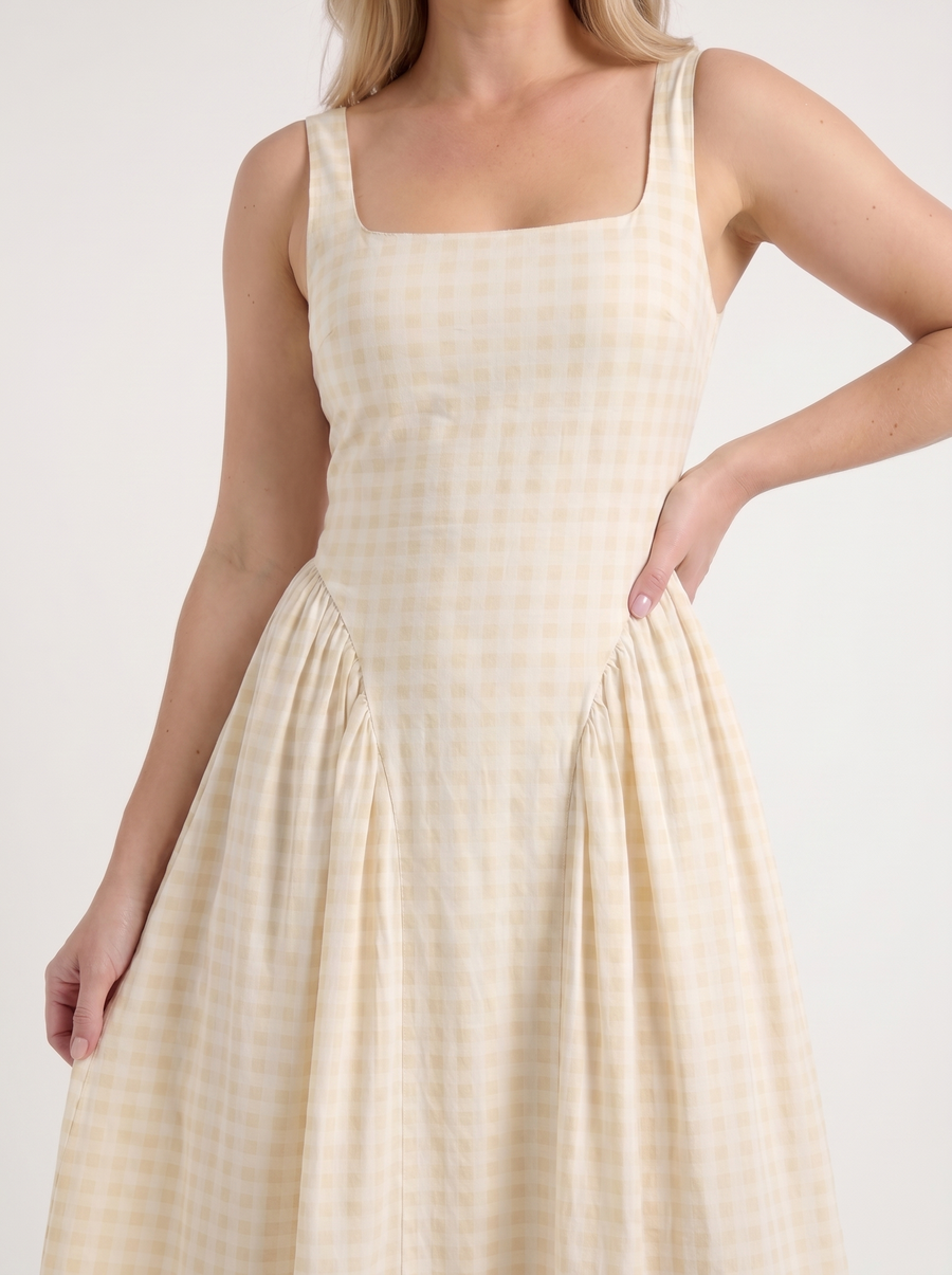 Cleo Check Pleated Skirt Midi Dress