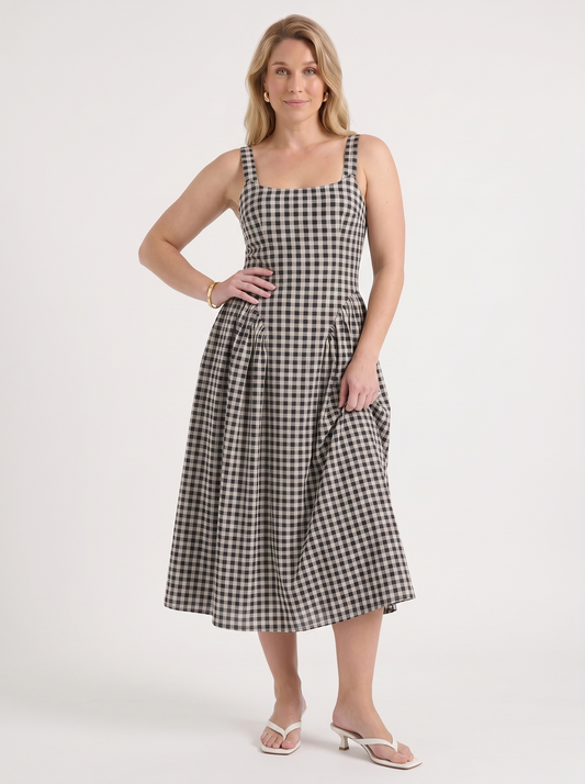 Cleo Check Pleated Skirt Midi Dress