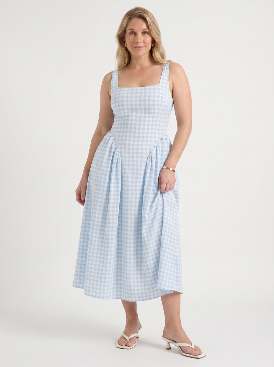 Cleo Check Pleated Skirt Midi Dress