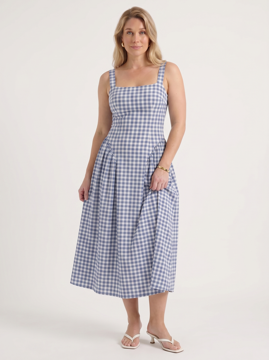 Cleo Check Pleated Skirt Midi Dress