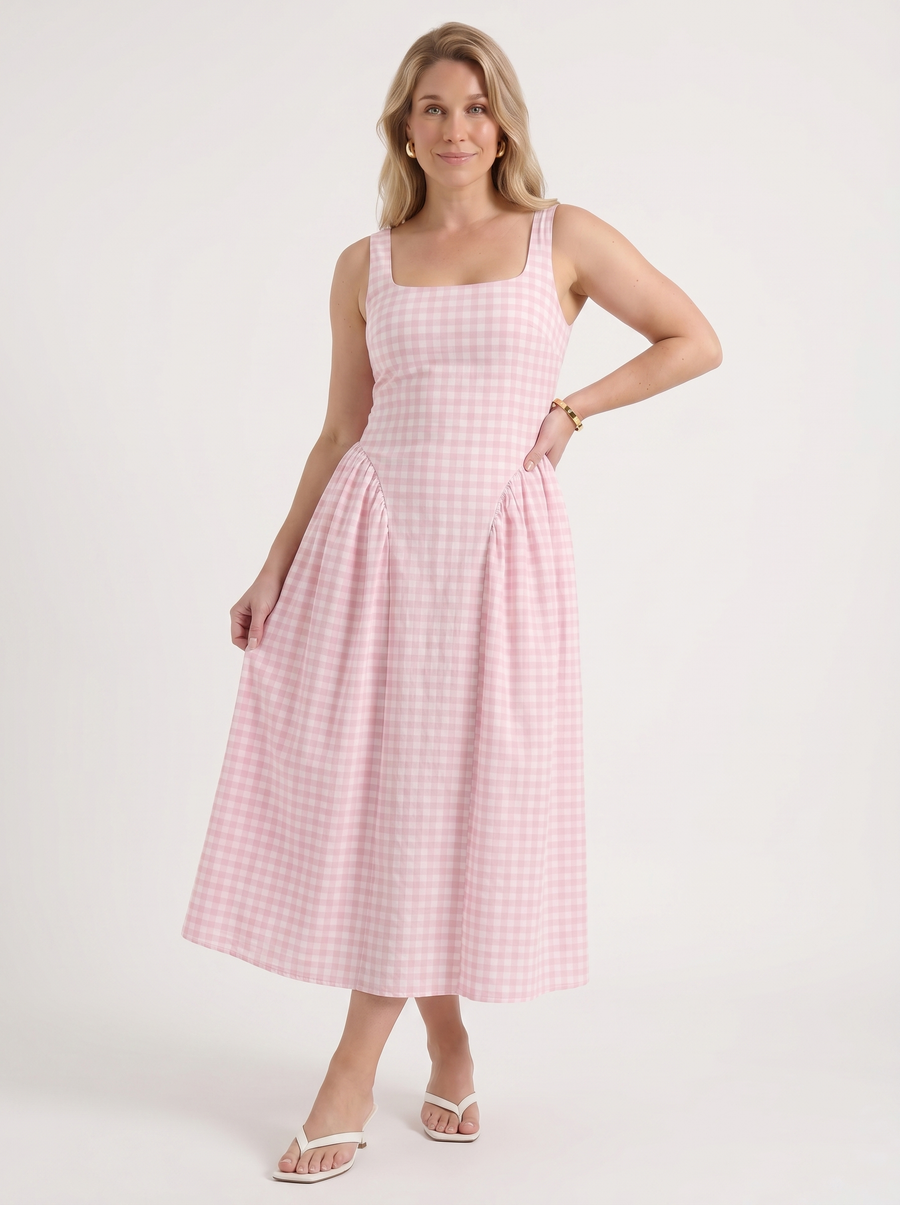 Cleo Check Pleated Skirt Midi Dress