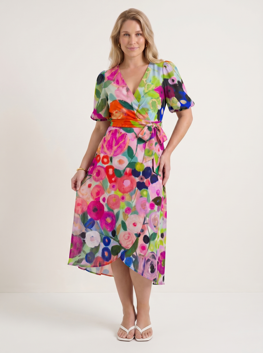 Sharnie Floral Wrap High Low Midi Dress