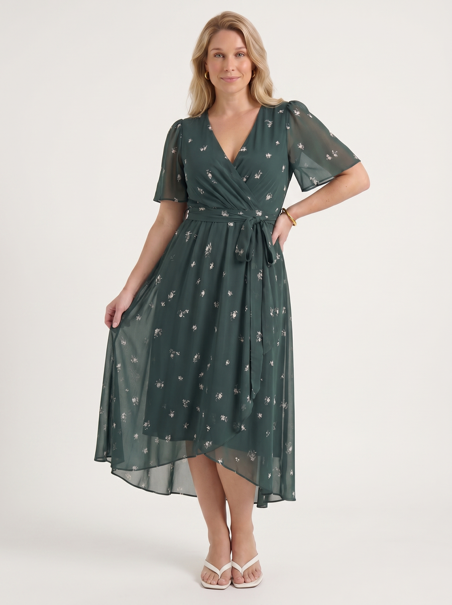 Sharnie Floral Wrap High Low Midi Dress