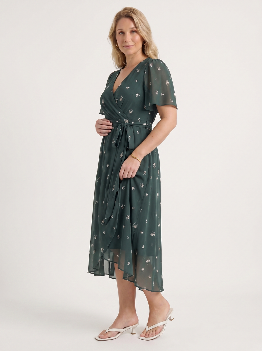 Sharnie Floral Wrap High Low Midi Dress