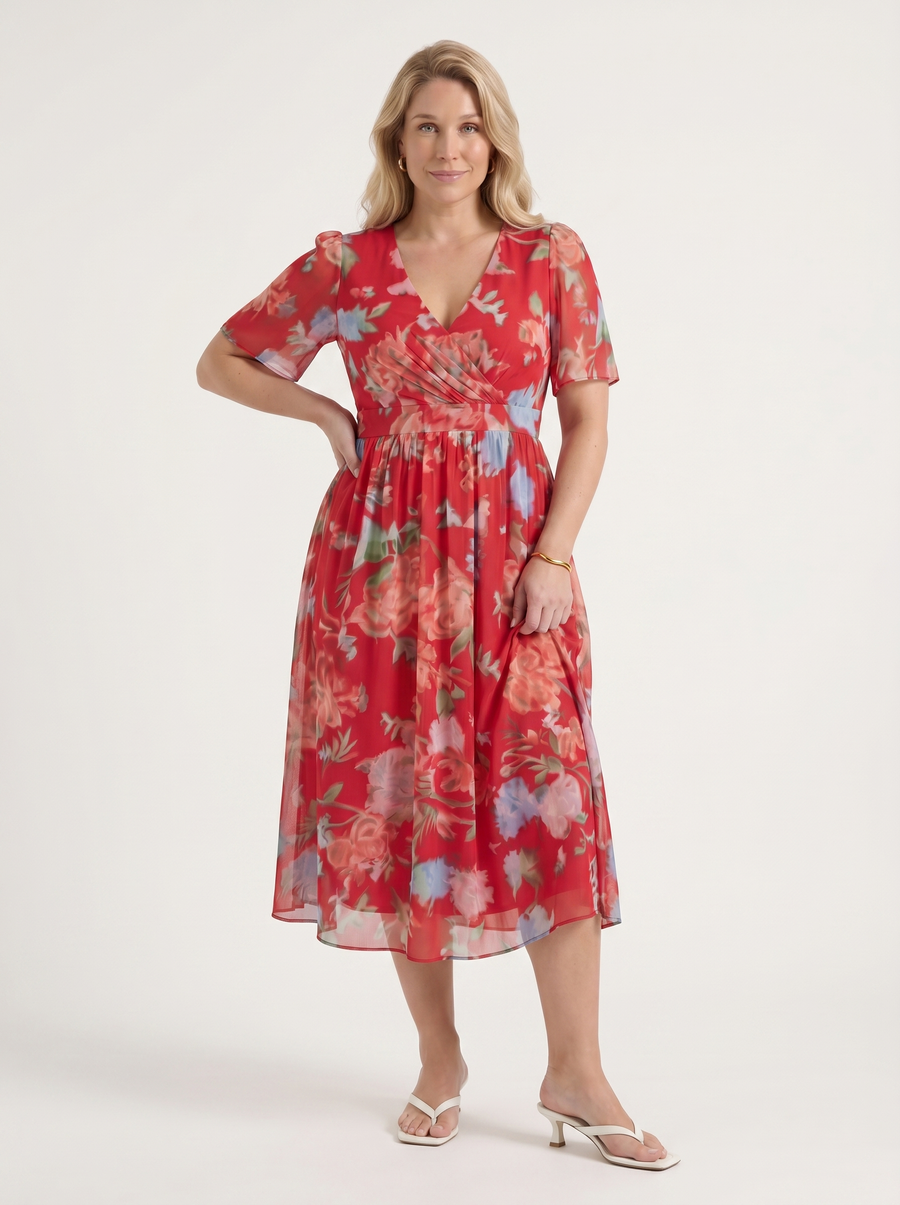 Sharnie Floral Wrap High Low Midi Dress