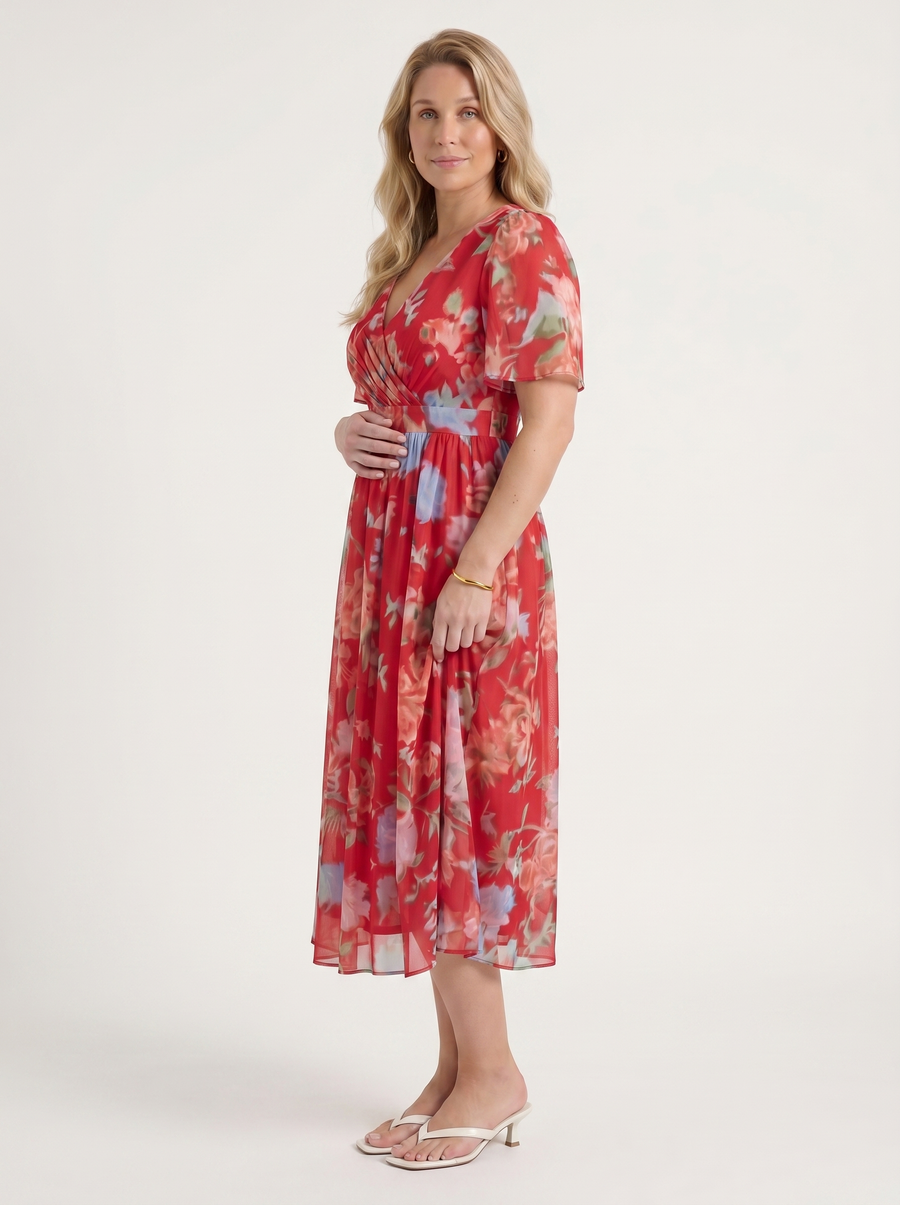 Sharnie Floral Wrap High Low Midi Dress