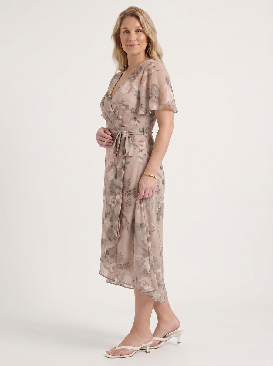 Sharnie Floral Wrap High Low Midi Dress