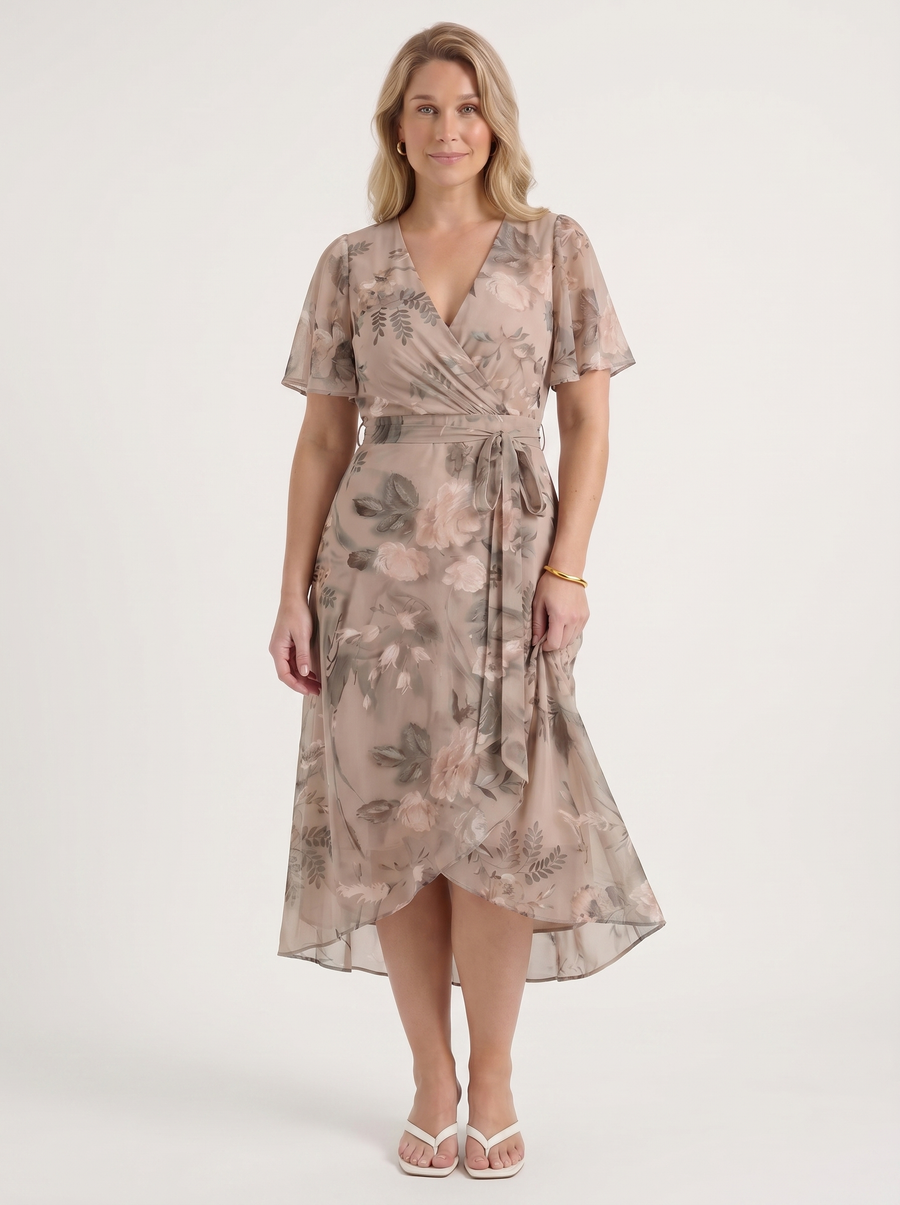 Sharnie Floral Wrap High Low Midi Dress