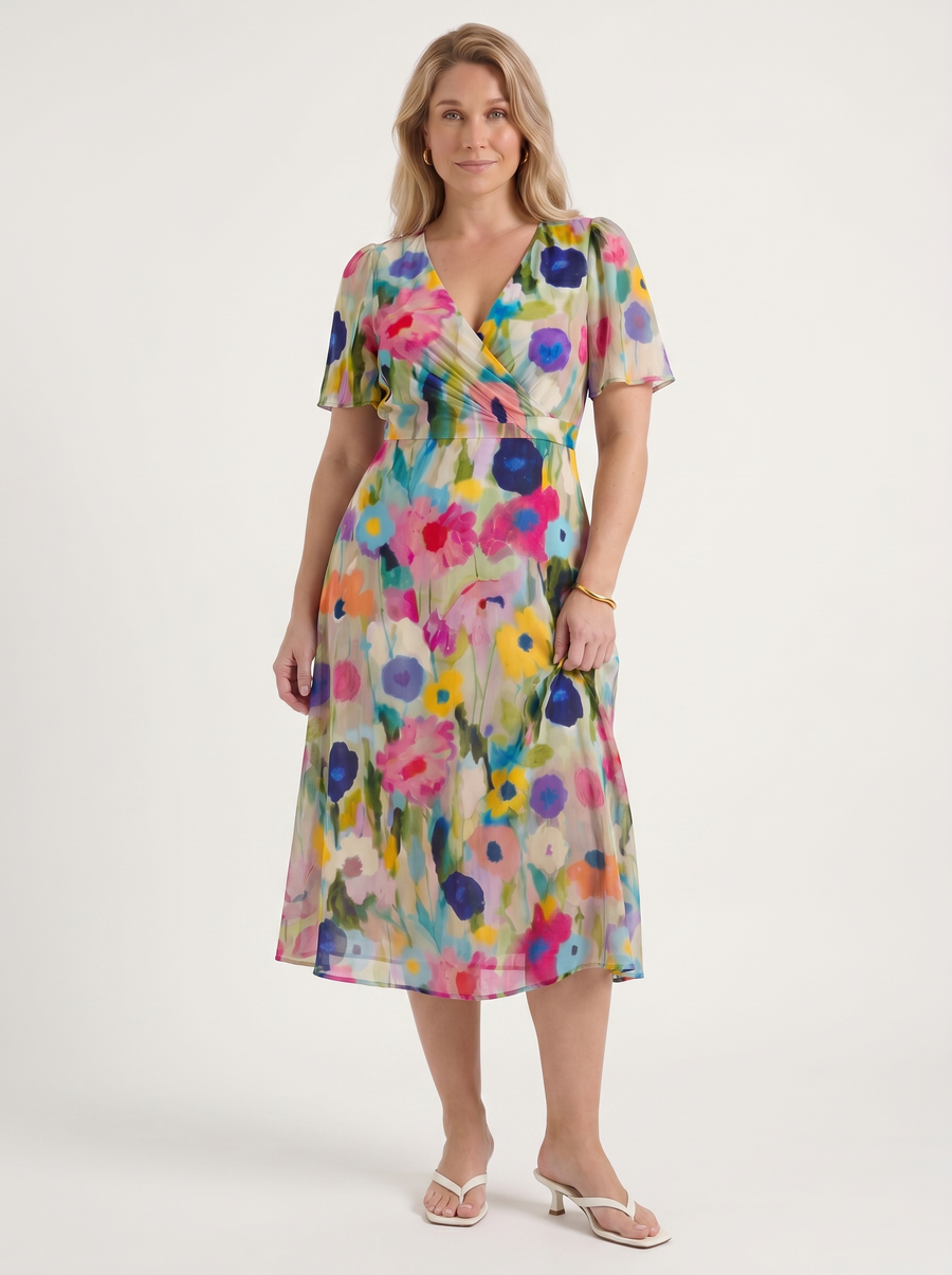Sharnie Floral Wrap High Low Midi Dress