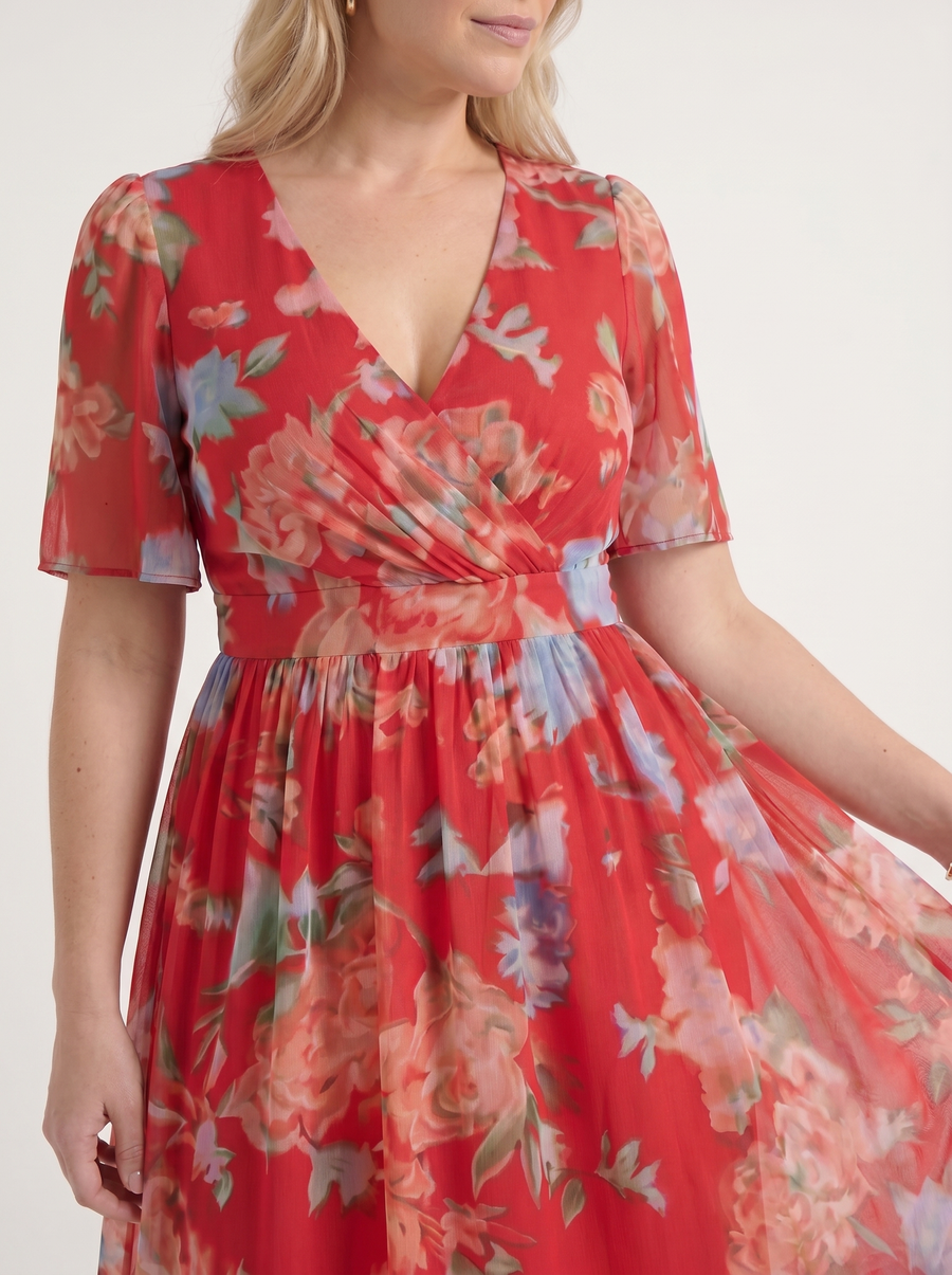 Sharnie Floral Wrap High Low Midi Dress
