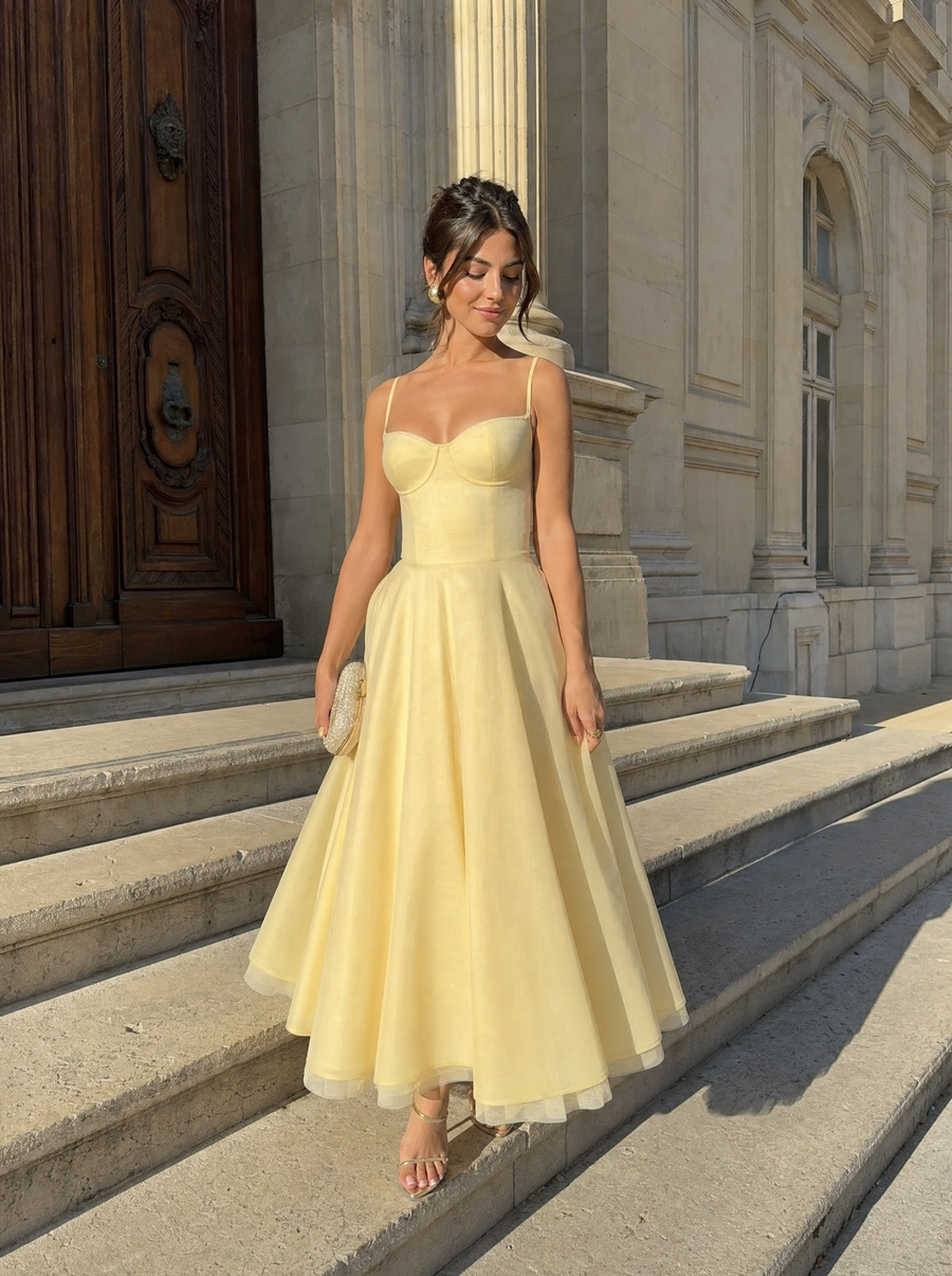 Isolde Corset Style Tulle Midi Dress