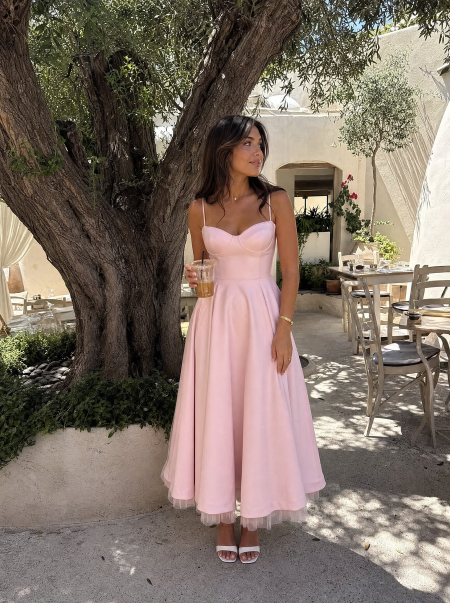 Isolde Corset Style Tulle Midi Dress