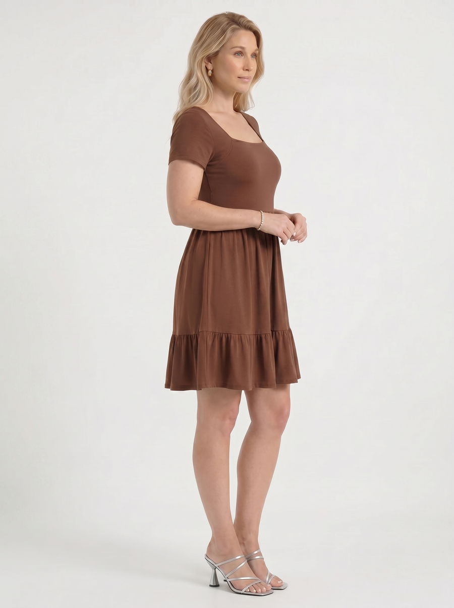 Wanda Square Neck Tiered Mini Dress