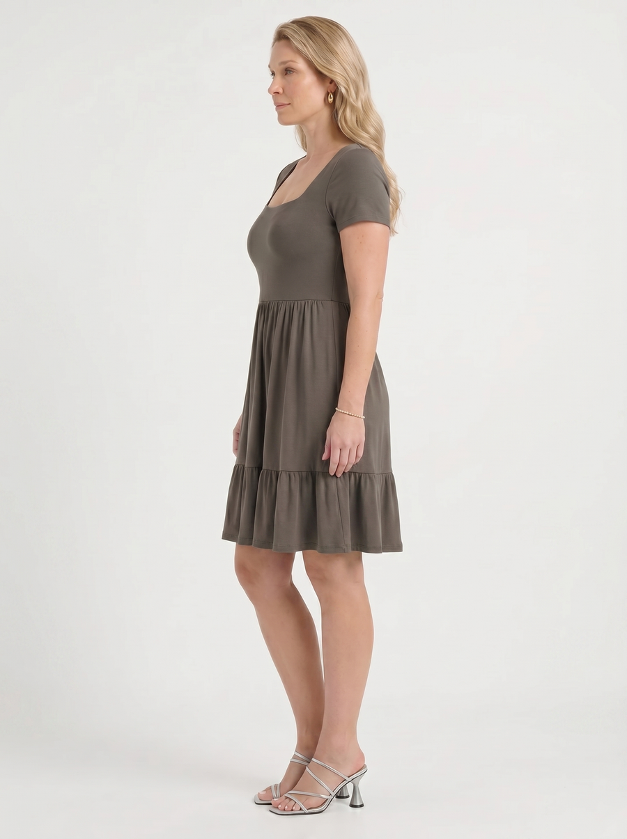 Wanda Square Neck Tiered Mini Dress