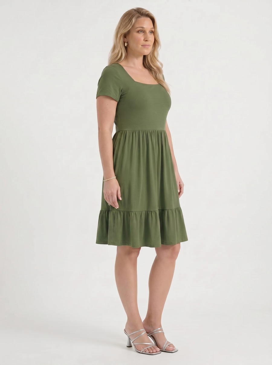 Wanda Square Neck Tiered Mini Dress