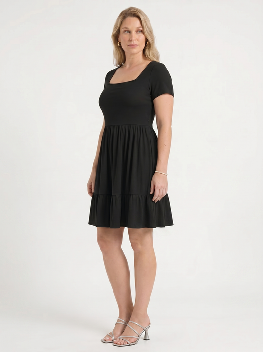 Wanda Square Neck Tiered Mini Dress