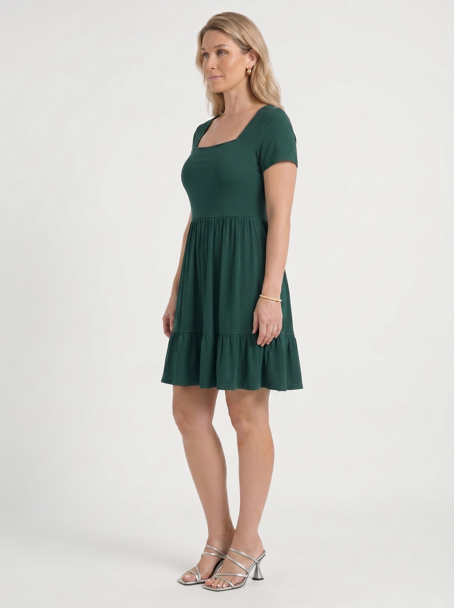 Wanda Square Neck Tiered Mini Dress