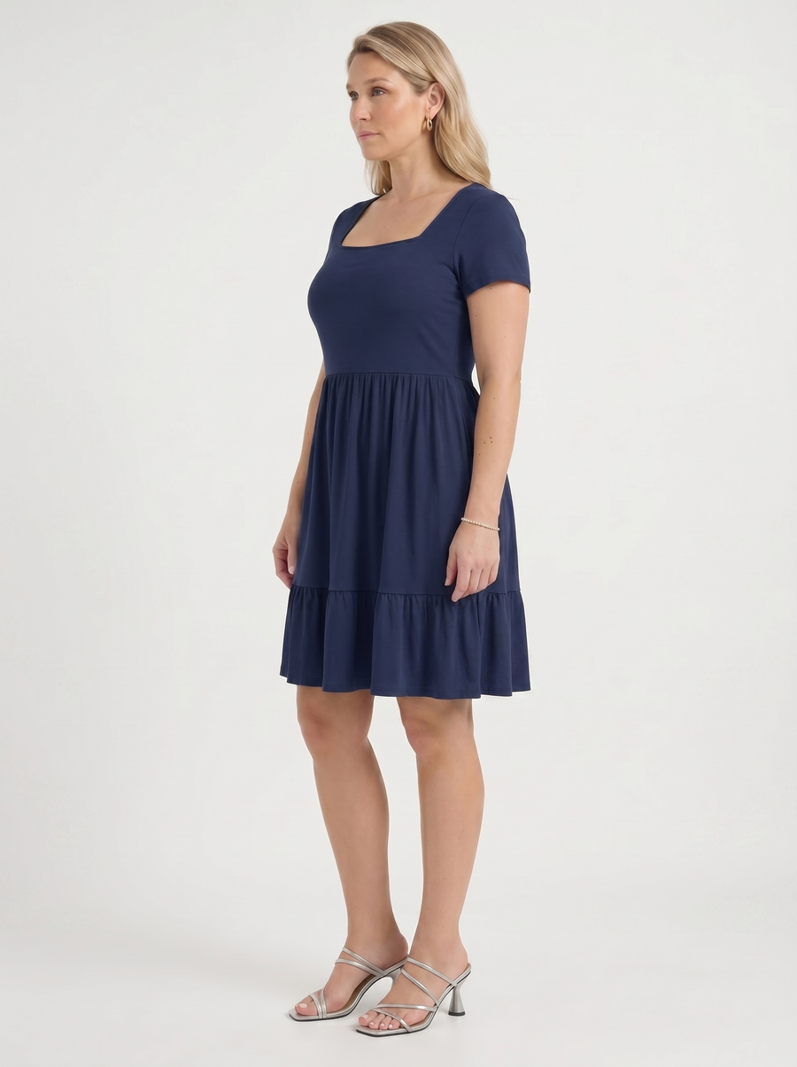 Wanda Square Neck Tiered Mini Dress