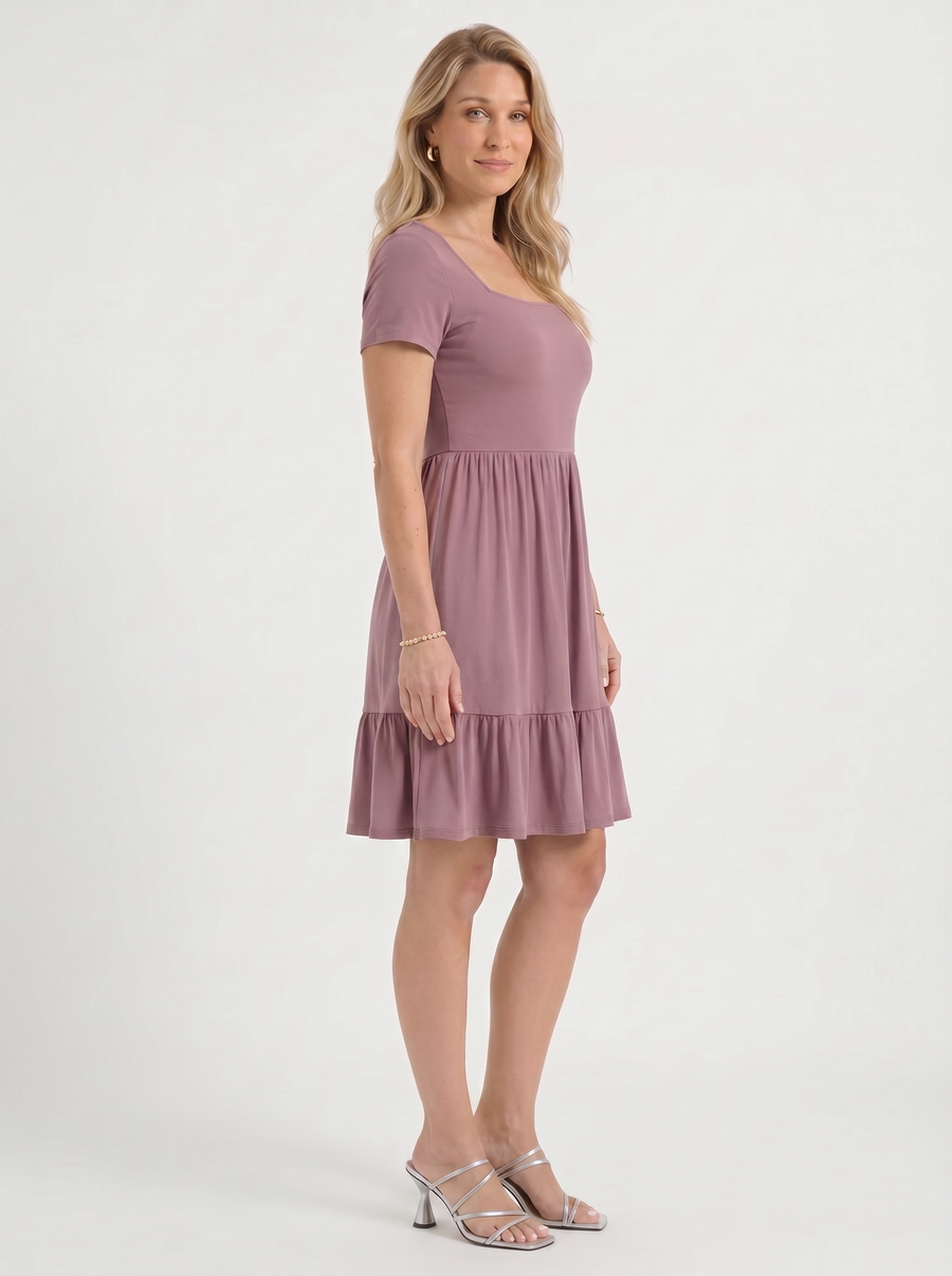 Wanda Square Neck Tiered Mini Dress