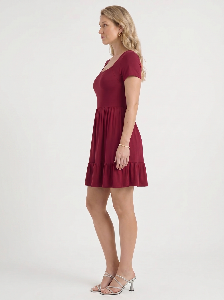 Wanda Square Neck Tiered Mini Dress