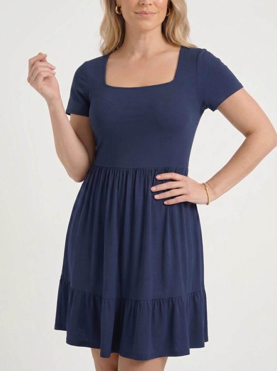 Wanda Square Neck Tiered Mini Dress