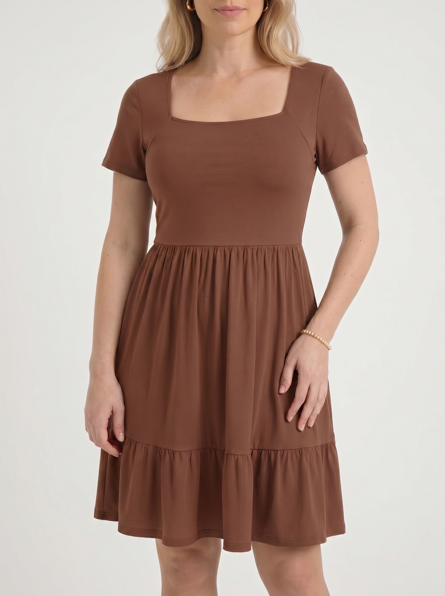 Wanda Square Neck Tiered Mini Dress