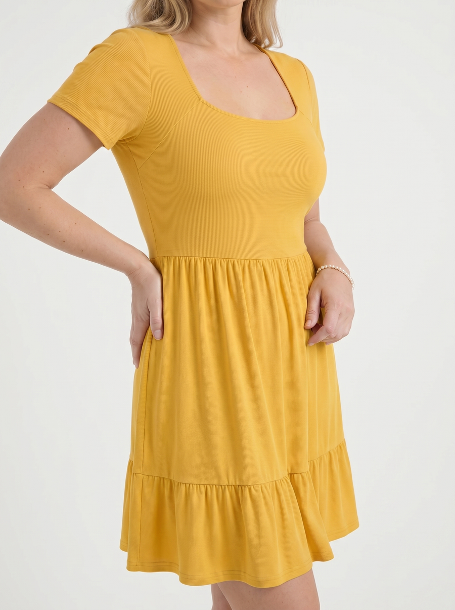 Wanda Square Neck Tiered Mini Dress
