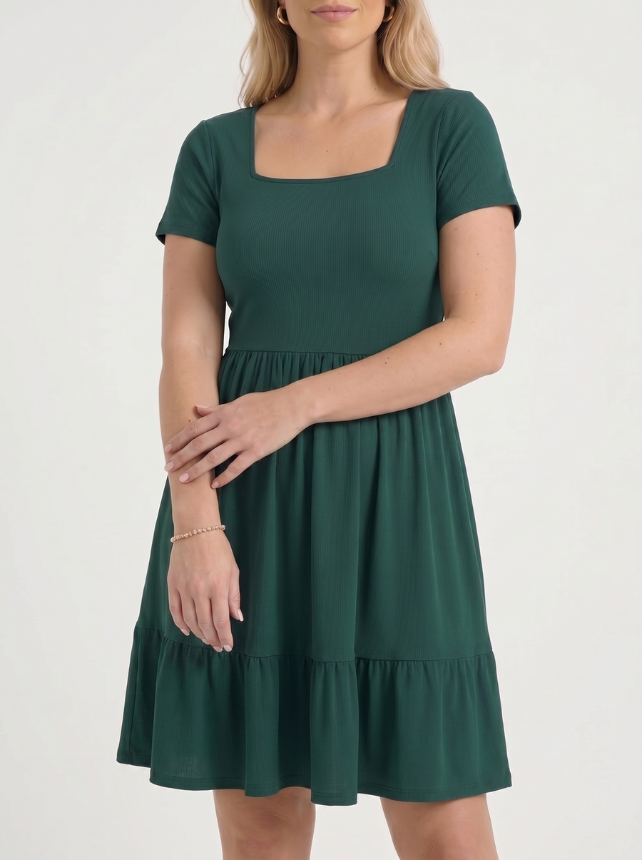Wanda Square Neck Tiered Mini Dress