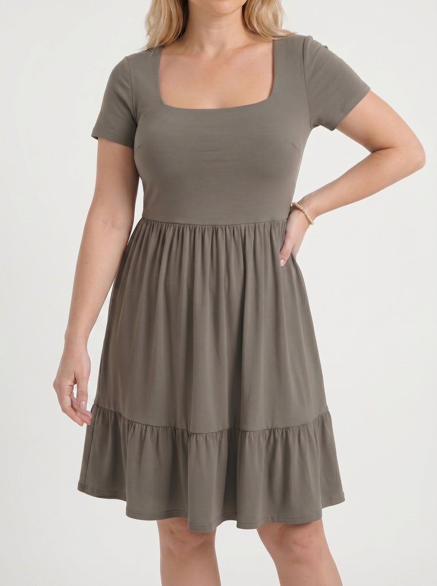 Wanda Square Neck Tiered Mini Dress