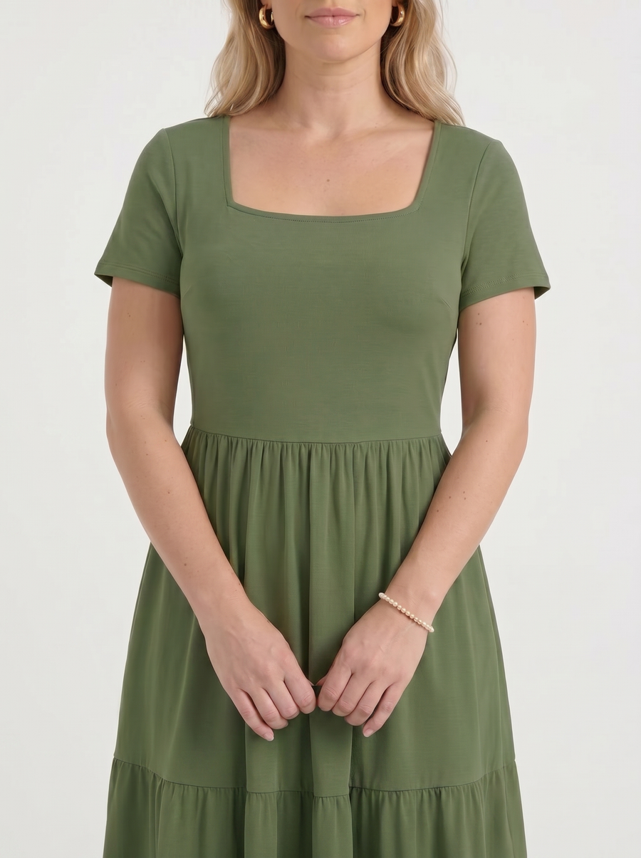 Wanda Square Neck Tiered Mini Dress
