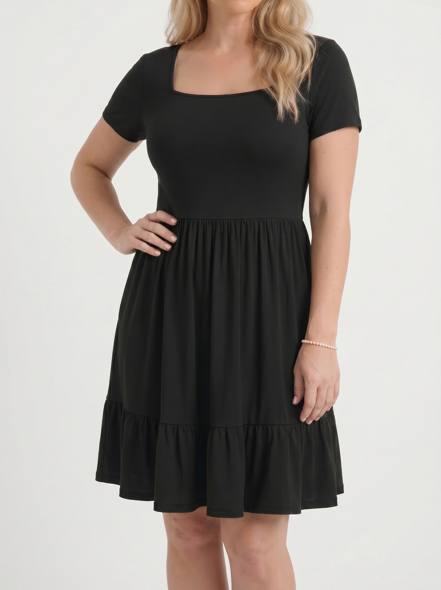 Wanda Square Neck Tiered Mini Dress