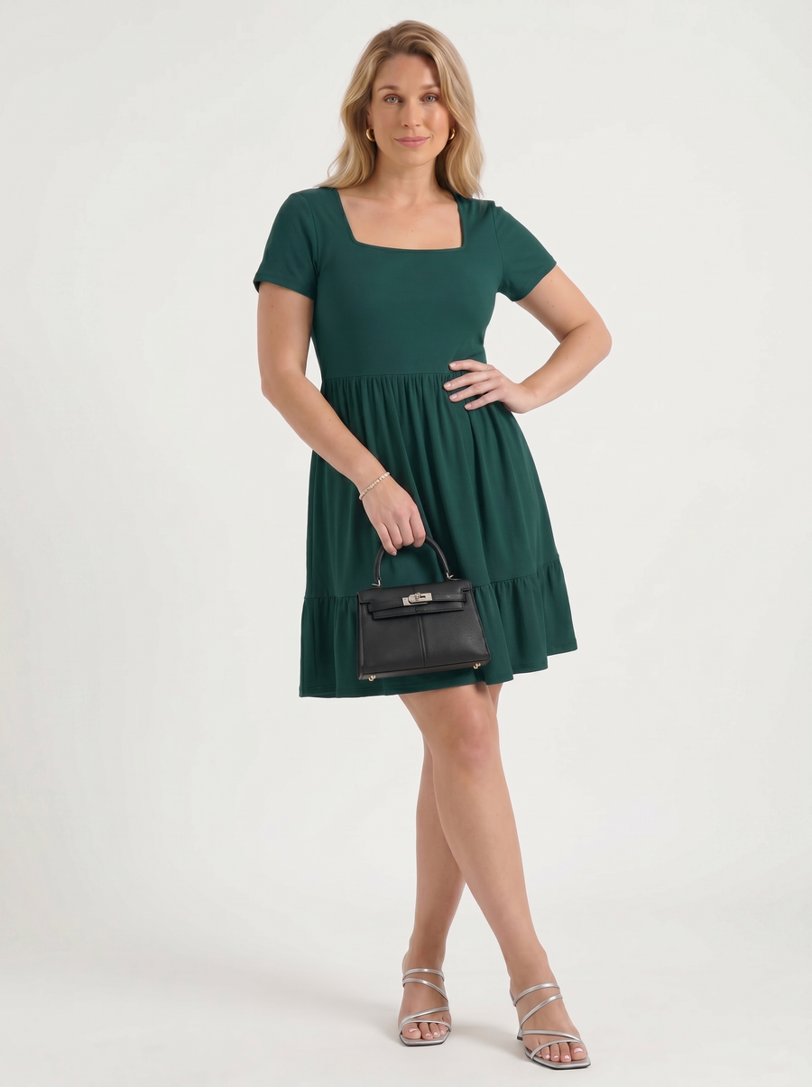 Wanda Square Neck Tiered Mini Dress