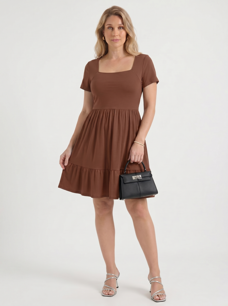 Wanda Square Neck Tiered Mini Dress