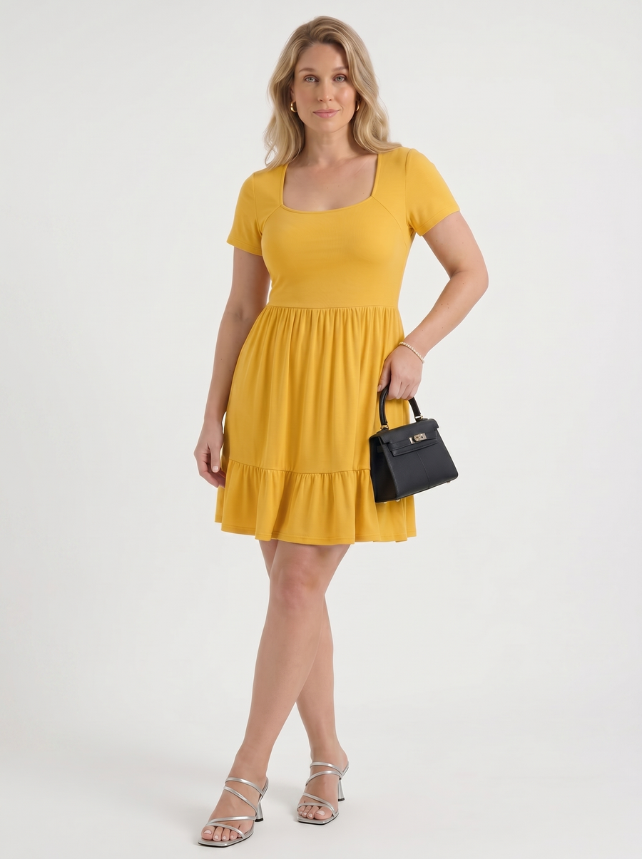 Wanda Square Neck Tiered Mini Dress