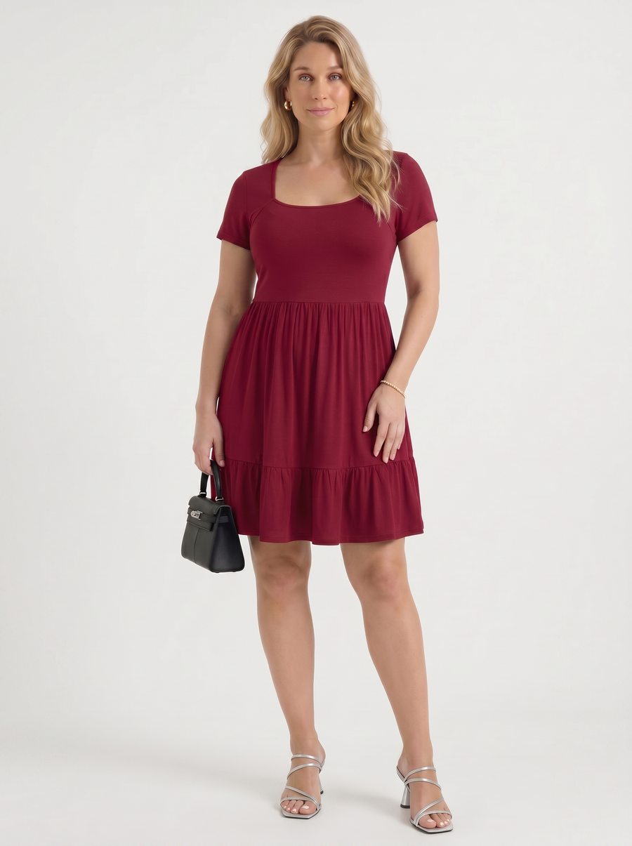 Wanda Square Neck Tiered Mini Dress