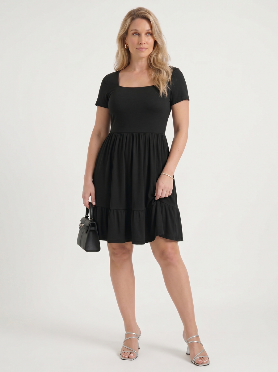 Wanda Square Neck Tiered Mini Dress