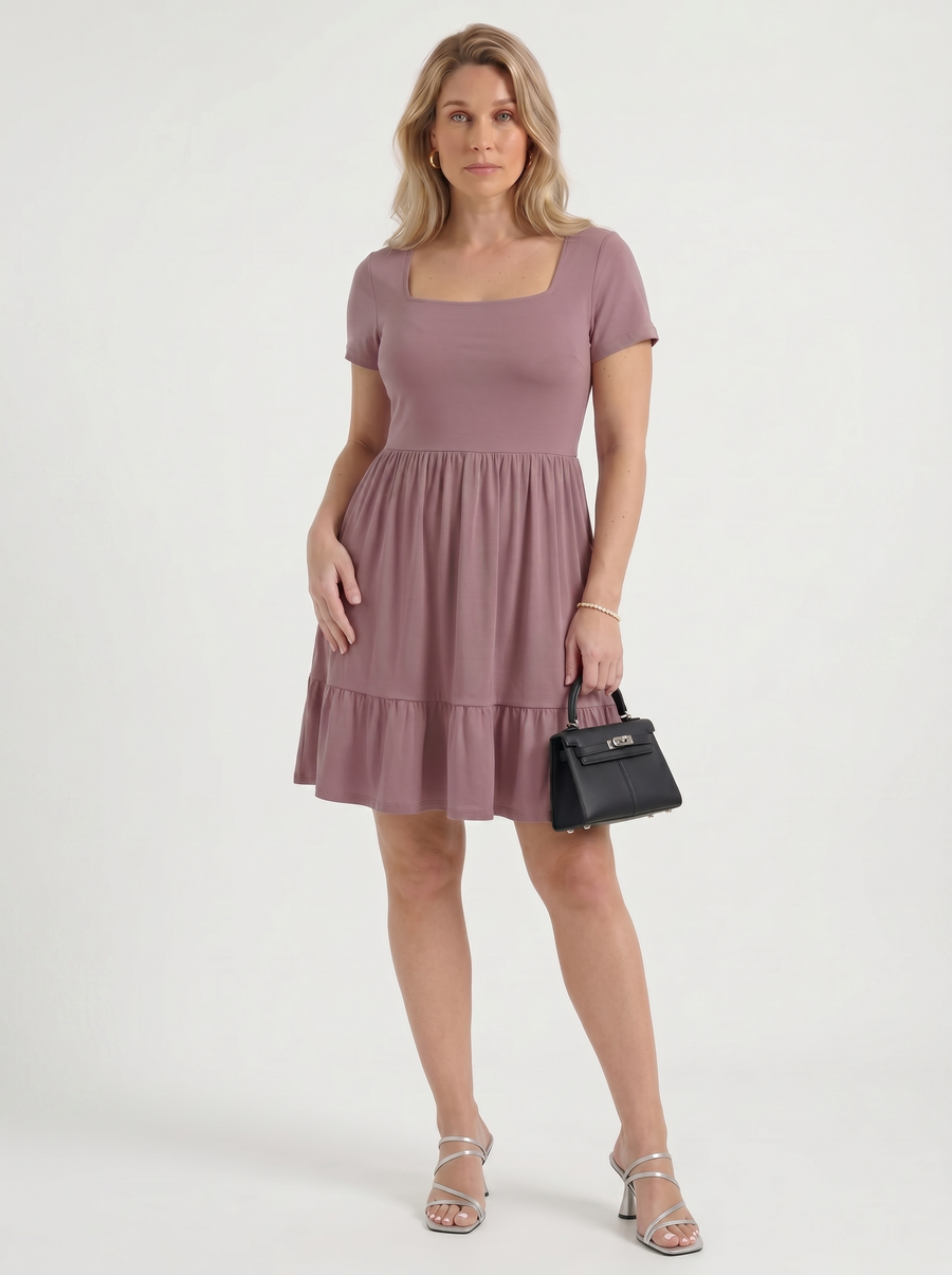 Wanda Square Neck Tiered Mini Dress