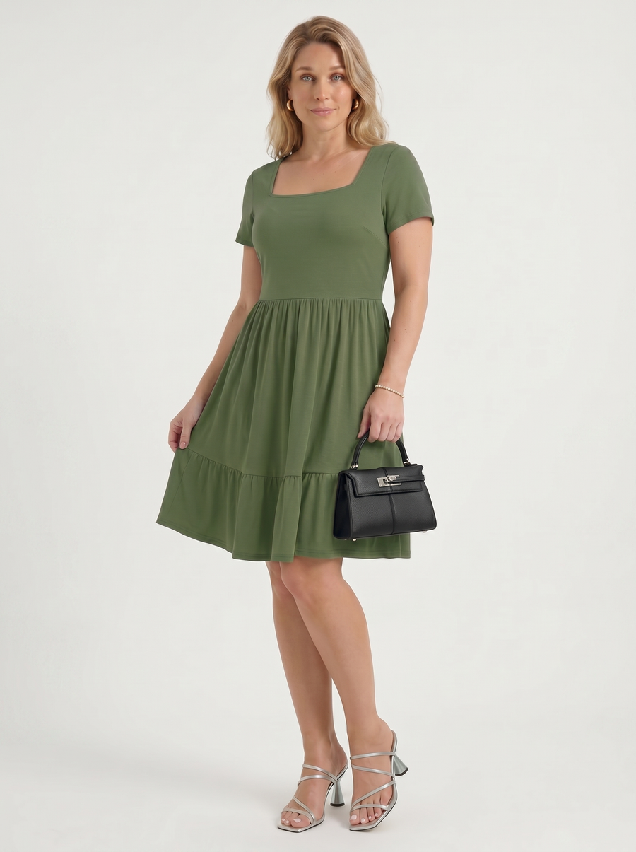 Wanda Square Neck Tiered Mini Dress