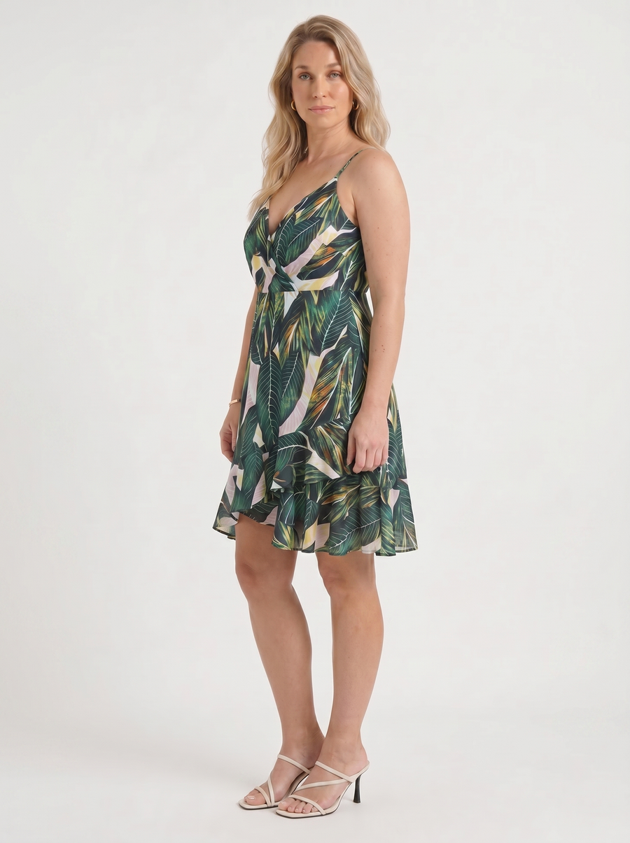 Willow Wrap Ruffle Hem Mini Dress